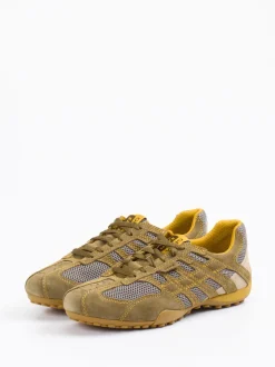 Geox – Sneaker aus Veloursleder und Mesh olivgrün