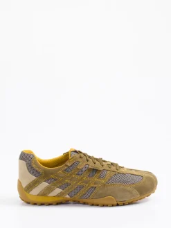 Geox – Sneaker aus Veloursleder und Mesh olivgrün