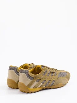 Geox – Sneaker aus Veloursleder und Mesh olivgrün