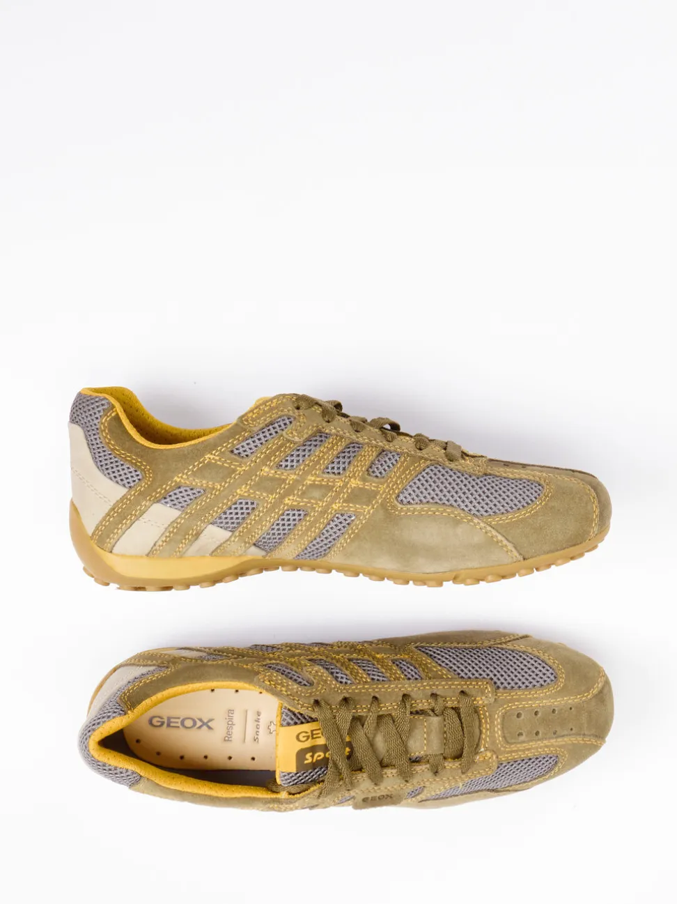 Geox – Sneaker aus Veloursleder und Mesh olivgrün