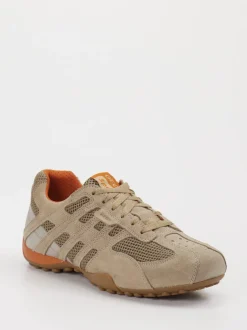 Geox – Sneaker aus Velour/Textil in Beigebraun