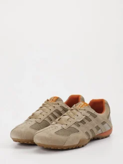 Geox – Sneaker aus Velour/Textil in Beigebraun