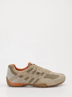 Geox – Sneaker aus Velour/Textil in Beigebraun