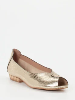 Ginger & Glove – Peep-Toe-Ballerinas aus Metallicleder Gold
