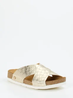 Haflinger – Pantolette aus Metallicleder Champagner