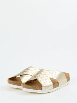 Haflinger – Pantolette aus Metallicleder Champagner