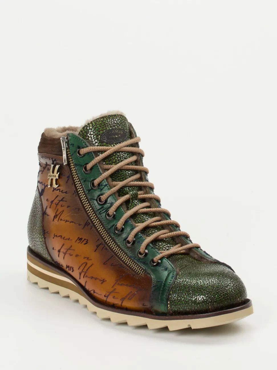 Harris – Schnürboots aus geprägtem Leder cognacbraun