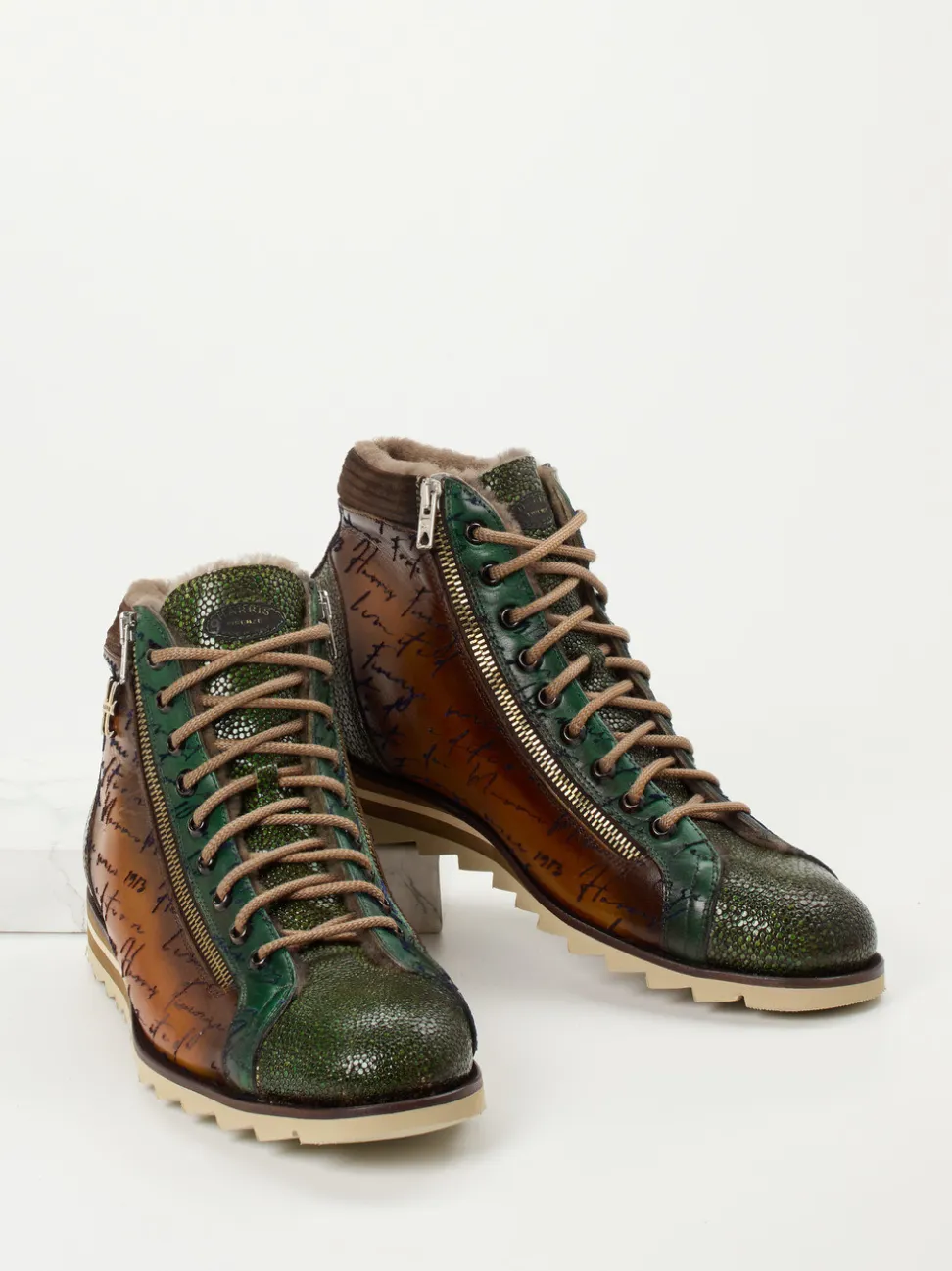 Harris – Schnürboots aus geprägtem Leder cognacbraun