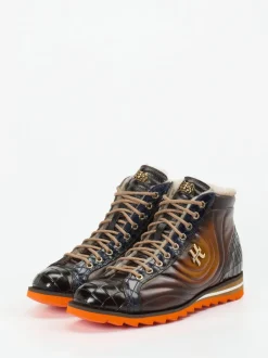Harris – Schnürboots aus geprägtem Leder dunkelbraun