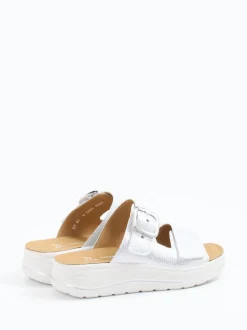 Hartjes – Komfort-Pantolette aus Metallic-Leder grau