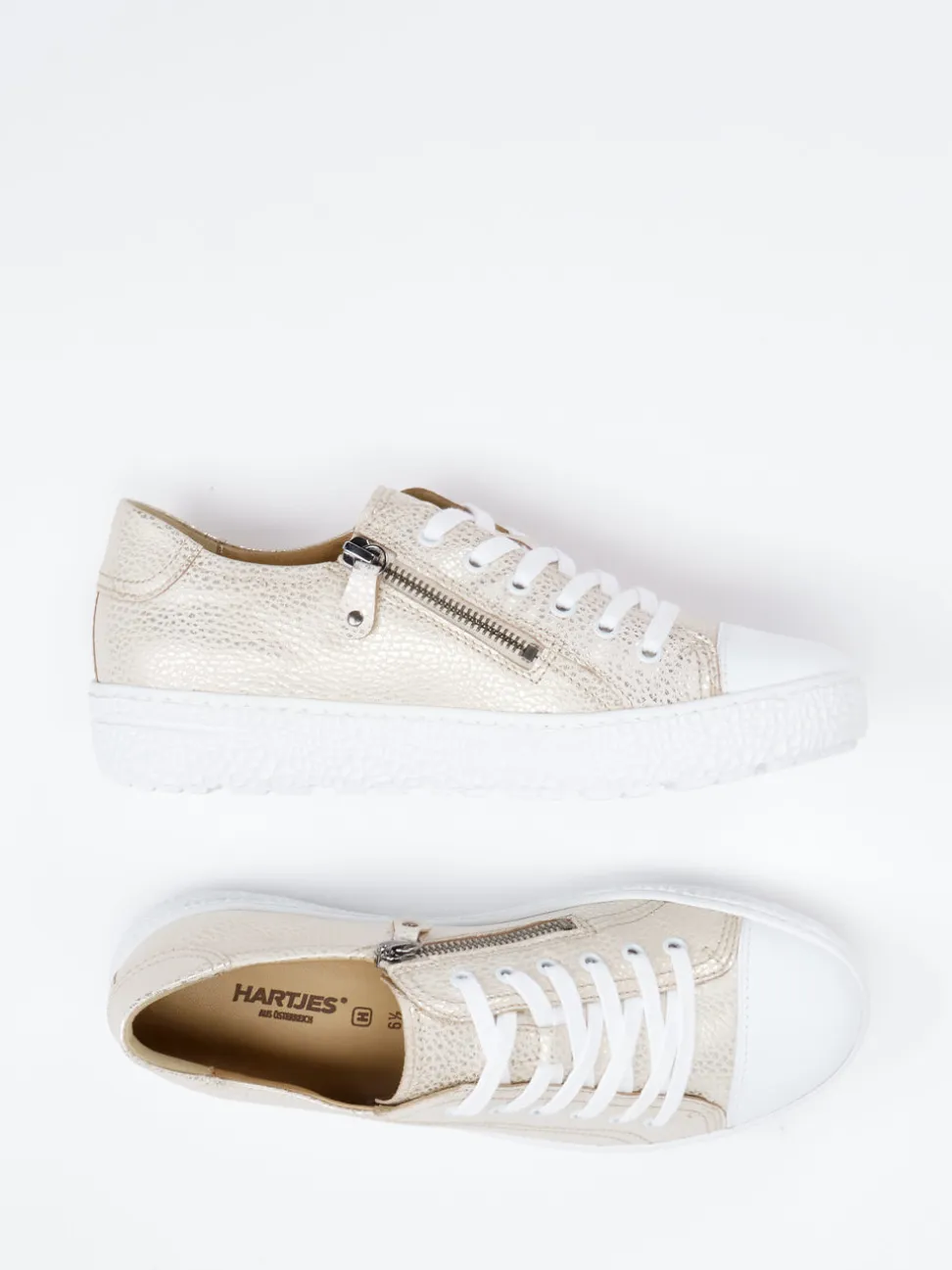 Hartjes – Sneaker aus geprägtem Leder Champagner