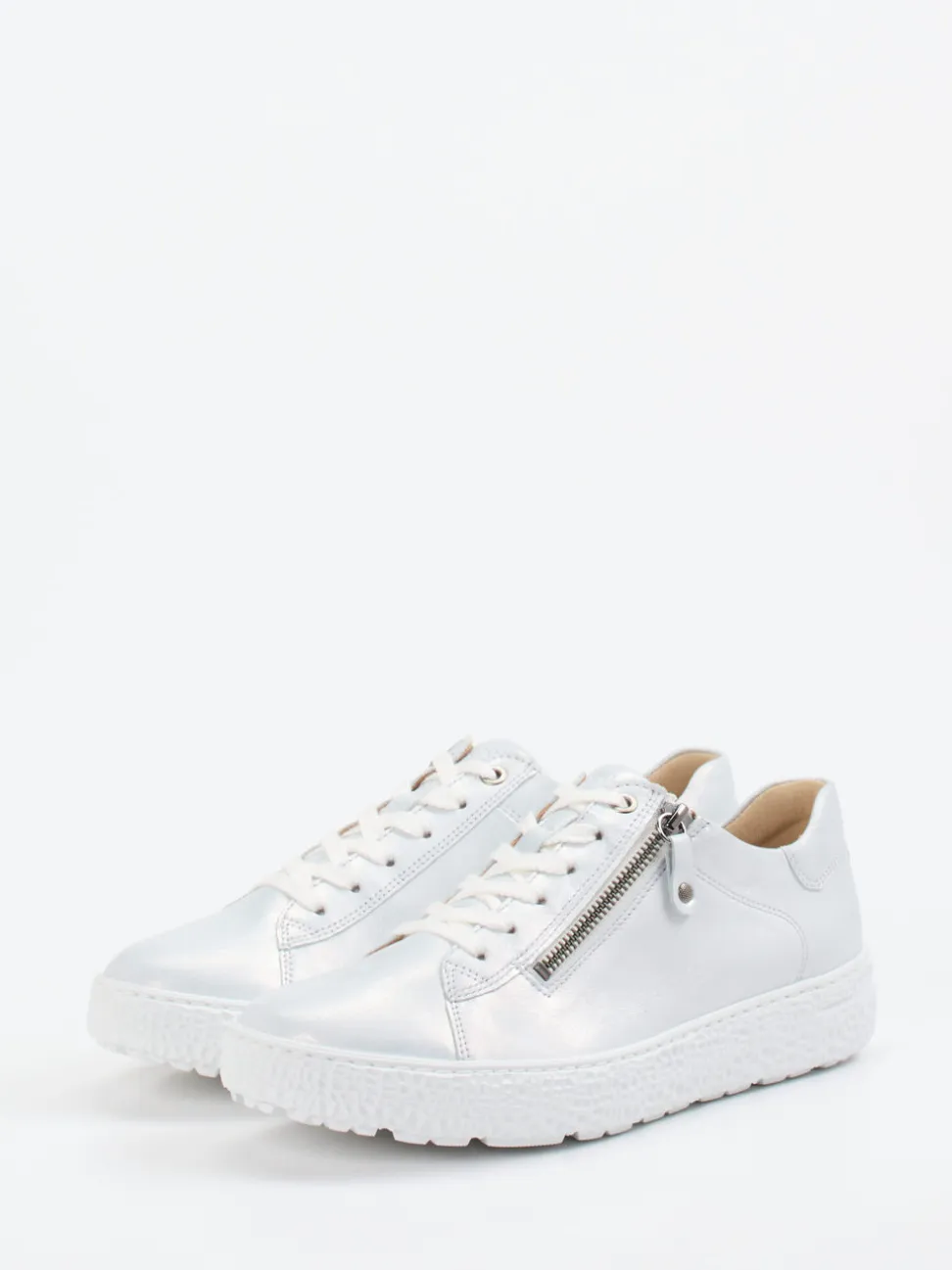 Hartjes – Sneaker aus Metallicleder perlmuttweiß