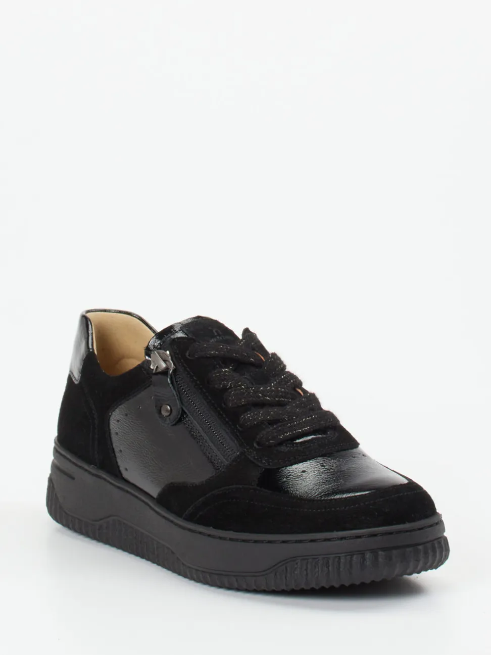 Hartjes – Sneaker aus Veloursleder und Lackleder schwarz