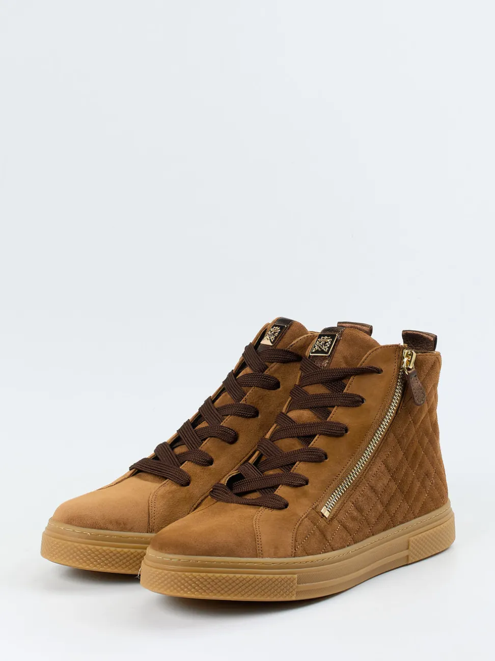 Hassia – High-Top-Sneaker aus Veloursleder cognac