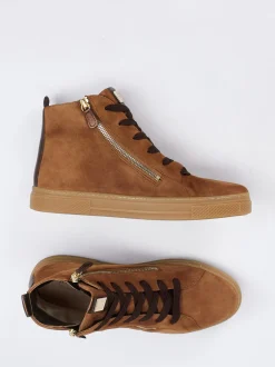 Hassia – High-Top-Sneaker aus Veloursleder cognac