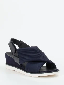 Hassia – Keilsandalette aus Textil und Lackleder dunkelblau
