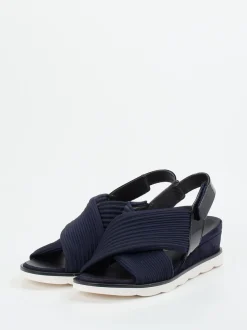 Hassia – Keilsandalette aus Textil und Lackleder dunkelblau