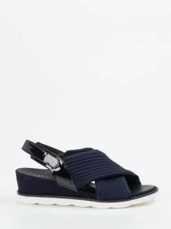 Hassia – Keilsandalette aus Textil und Lackleder dunkelblau