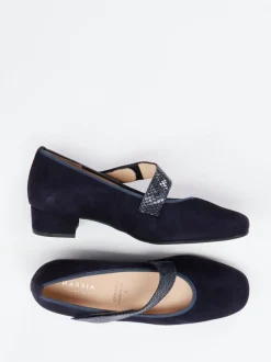 Hassia – Mary Janes aus Veloursleder Dunkelblau