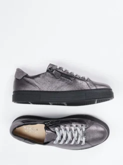Hassia – Sneaker aus Metallicleder in Anthrazit