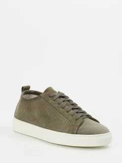 Henderson – Low-Top Sneaker aus Veloursleder Olivgrün