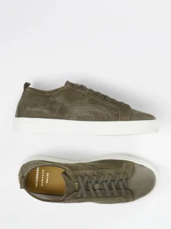 Henderson – Low-Top Sneaker aus Veloursleder Olivgrün