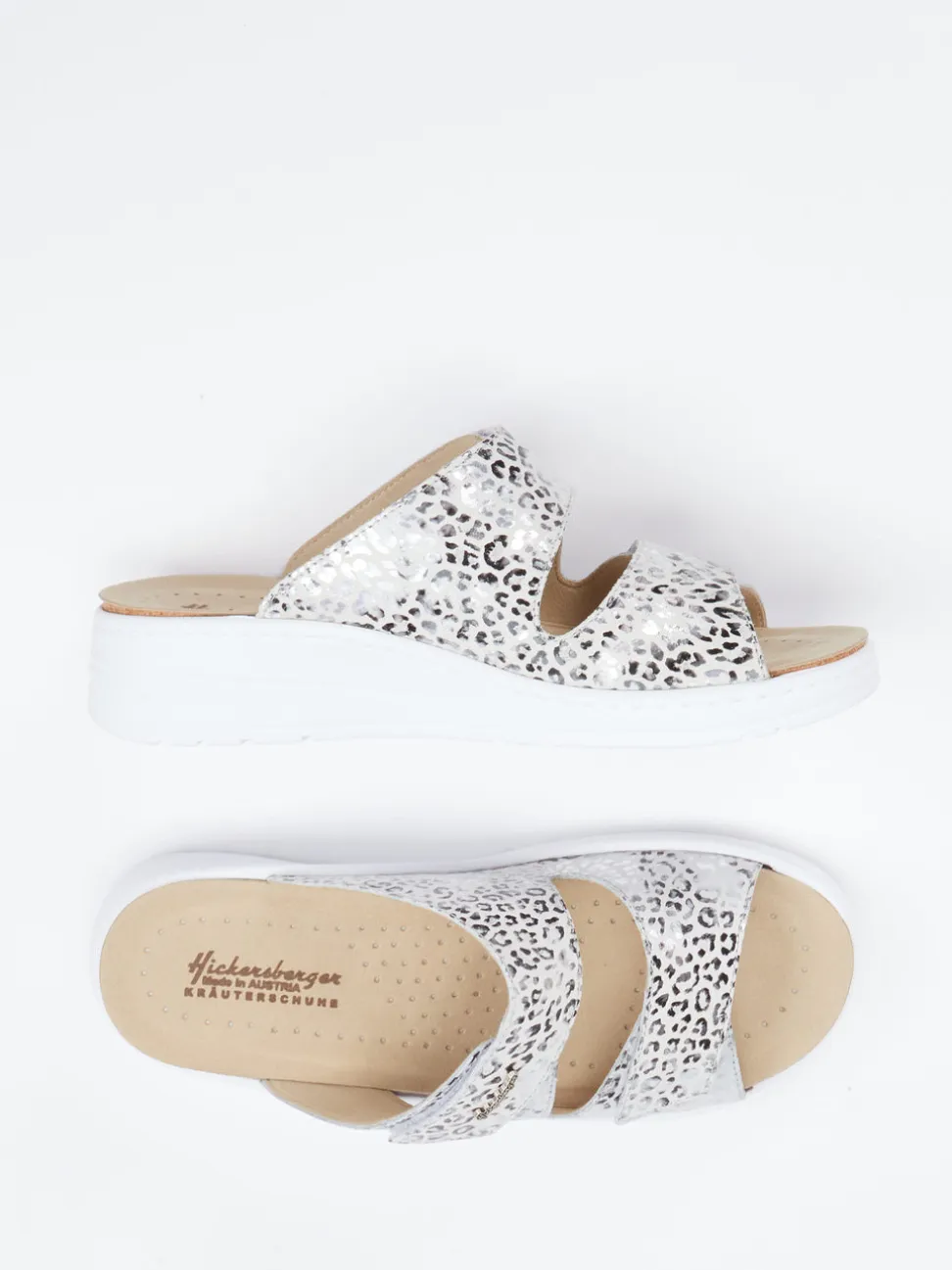 Hickersberger – Komfort-Pantoletten aus geprägtem Leder silbergrau
