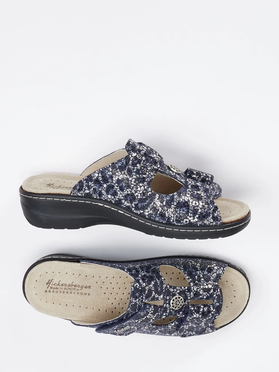 Hickersberger – Komfort-Pantolette aus geprägtem Leder blau
