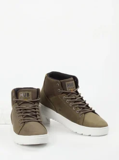 HUB – High-Top Sneaker aus Fettleder olivbraun