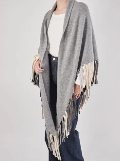 Hurray – Poncho aus Kaschmir in Grau mit Fransen