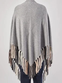Hurray – Poncho aus Kaschmir in Grau mit Fransen