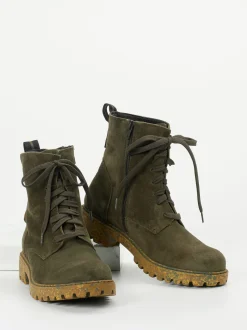 Josef Seibel – Schnürstiefelette aus Veloursleder grün