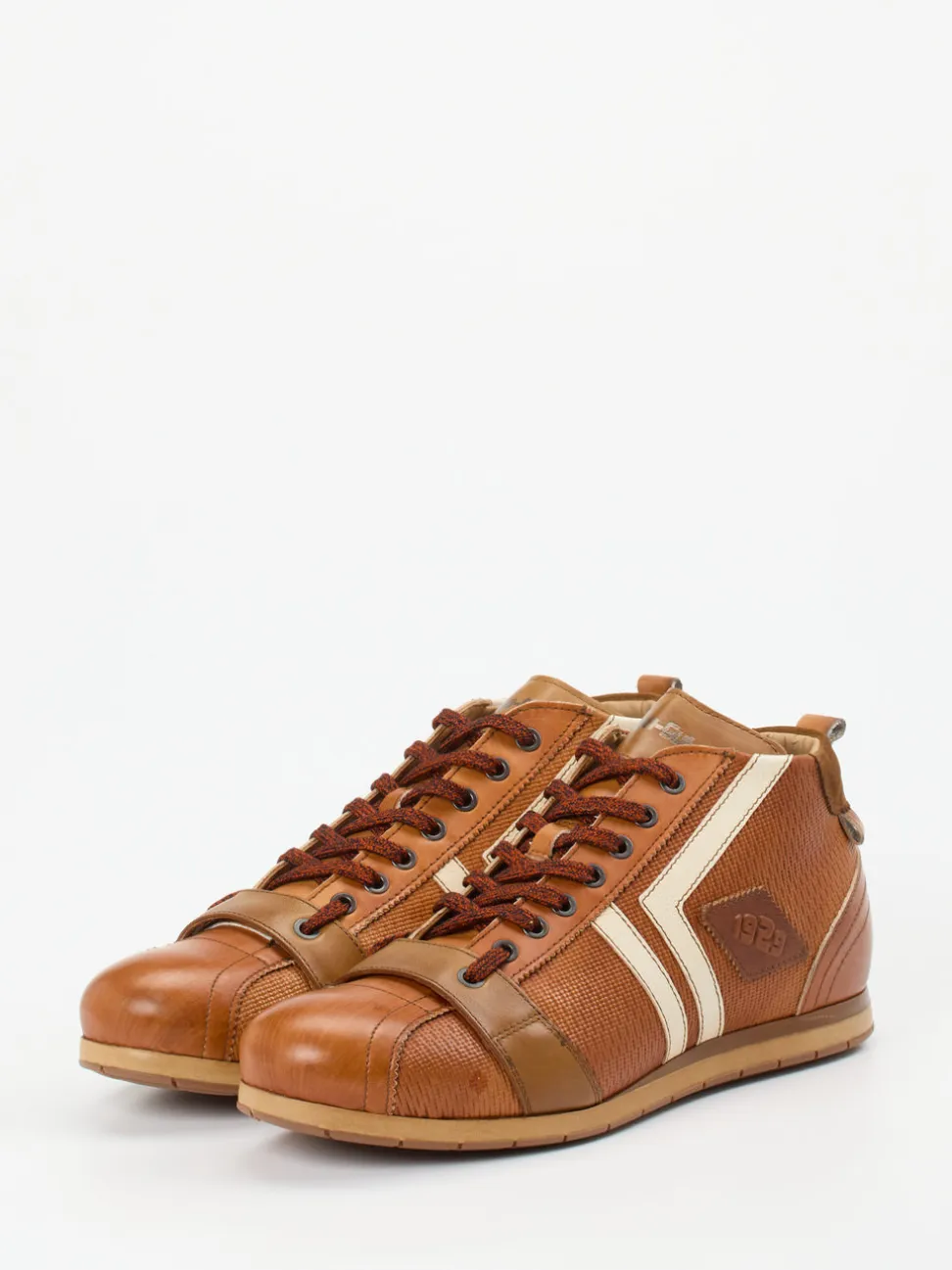 Kamo Gutsu – Mid-Top-Sneaker aus Kalbleder cognac