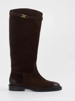 Kennel & Schmenger – Kniehohe Stiefel aus Veloursleder Dunkelbraun