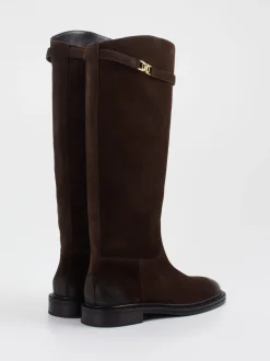 Kennel & Schmenger – Kniehohe Stiefel aus Veloursleder Dunkelbraun