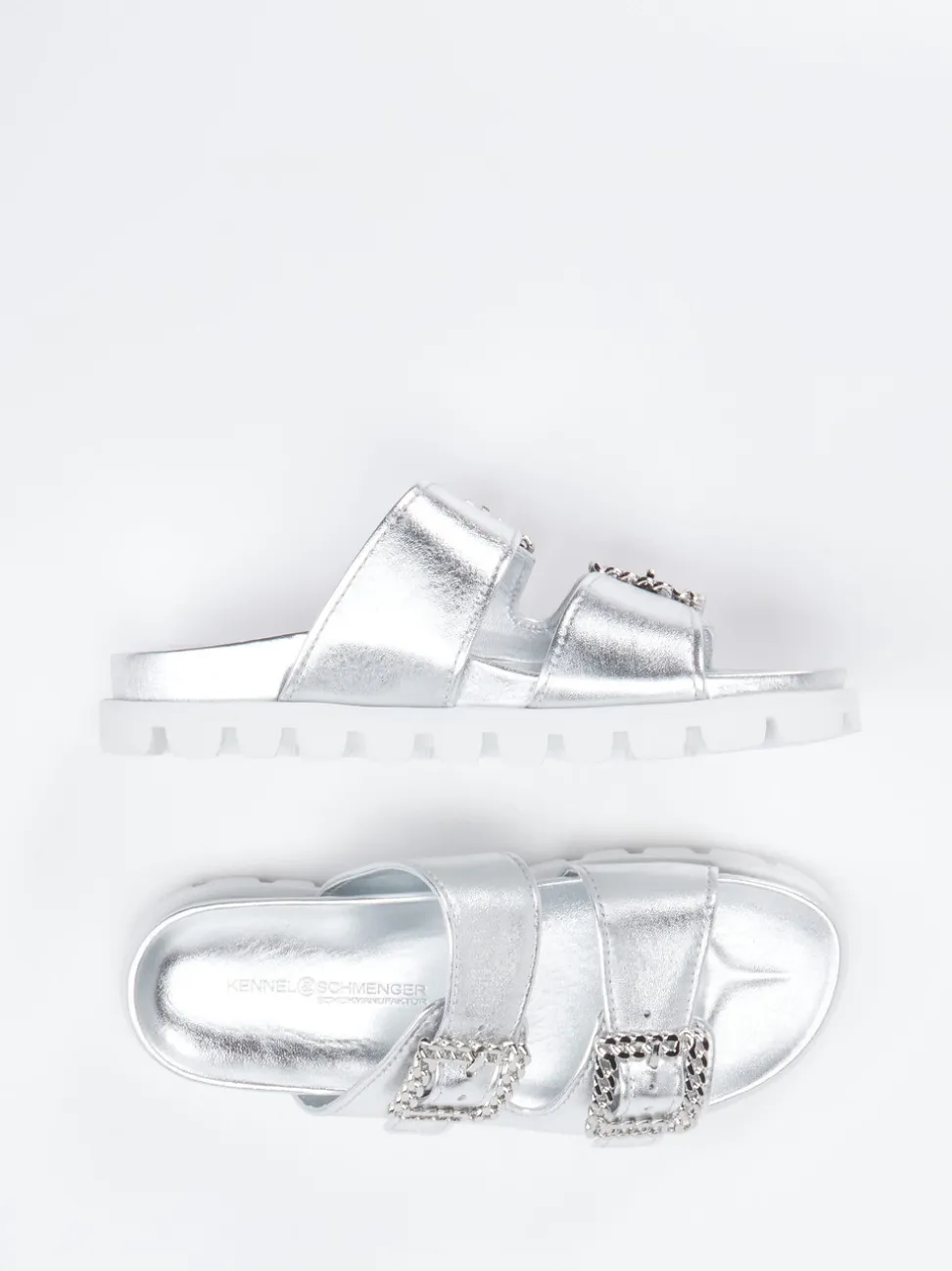 Kennel & Schmenger – Pantolette aus Metallicleder Silber
