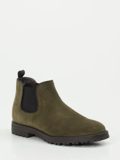 Konstantin Starke – Chelsea Boots aus Veloursleder olivgrün