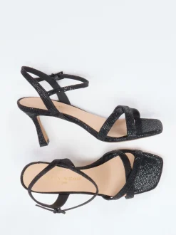 Konstantin Starke – High Heel Sandaletten aus Metallicleder schwarz
