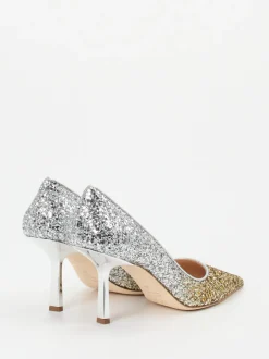 Konstantin Starke – High Heels aus Metallic-Glitzertextil Gold