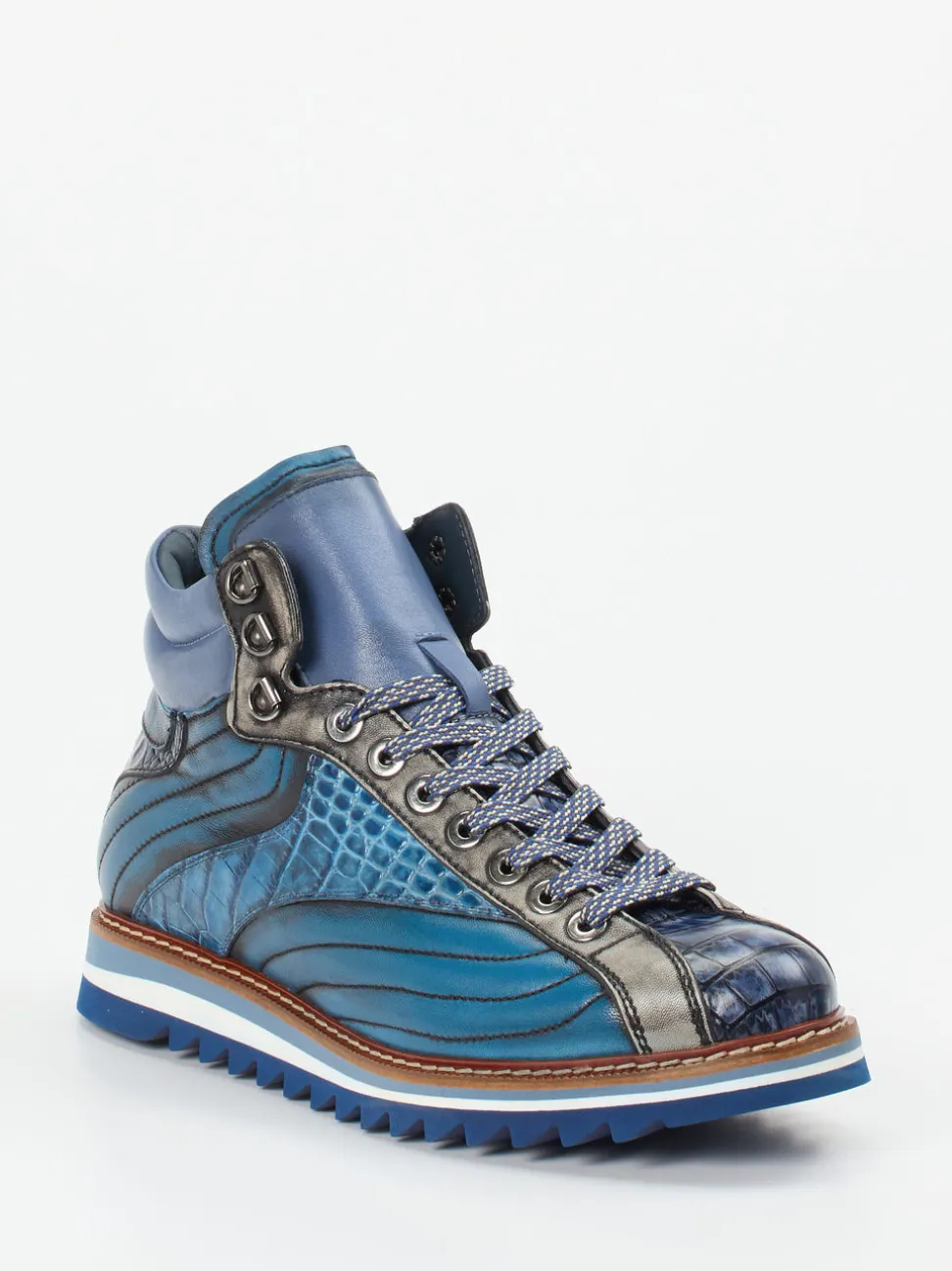 Konstantin Starke – High-Top Sneaker aus geprägtem Leder Blau