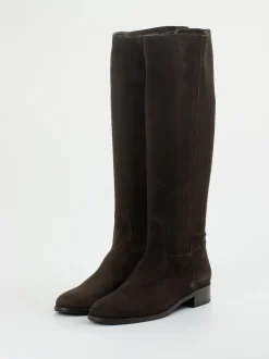 Konstantin Starke – Kniehohe Stiefel aus Veloursleder Dunkelbraun