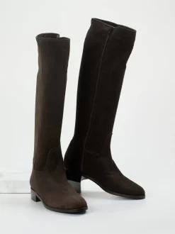 Konstantin Starke – Kniehohe Stiefel aus Veloursleder Dunkelbraun