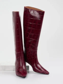 Konstantin Starke – Kniehohe Stiefel aus geprägtem Leder Bordeaux