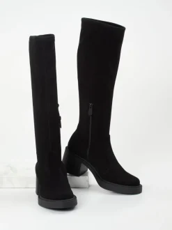 Konstantin Starke – Kniestiefel aus Veloursleder schwarz