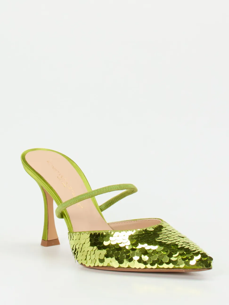 Konstantin Starke – Mules aus Metallic-Satin Limettengrün