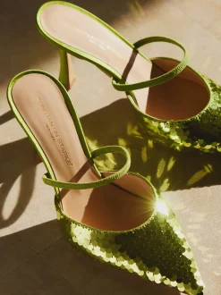 Konstantin Starke – Mules aus Metallic-Satin Limettengrün
