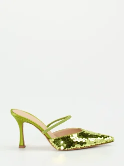 Konstantin Starke – Mules aus Metallic-Satin Limettengrün
