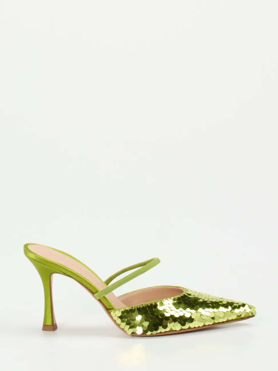 Konstantin Starke – Mules aus Metallic-Satin Limettengrün