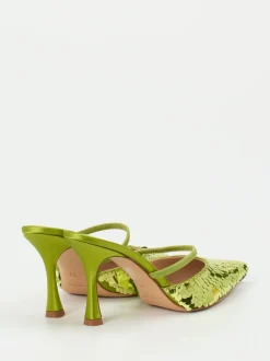 Konstantin Starke – Mules aus Metallic-Satin Limettengrün
