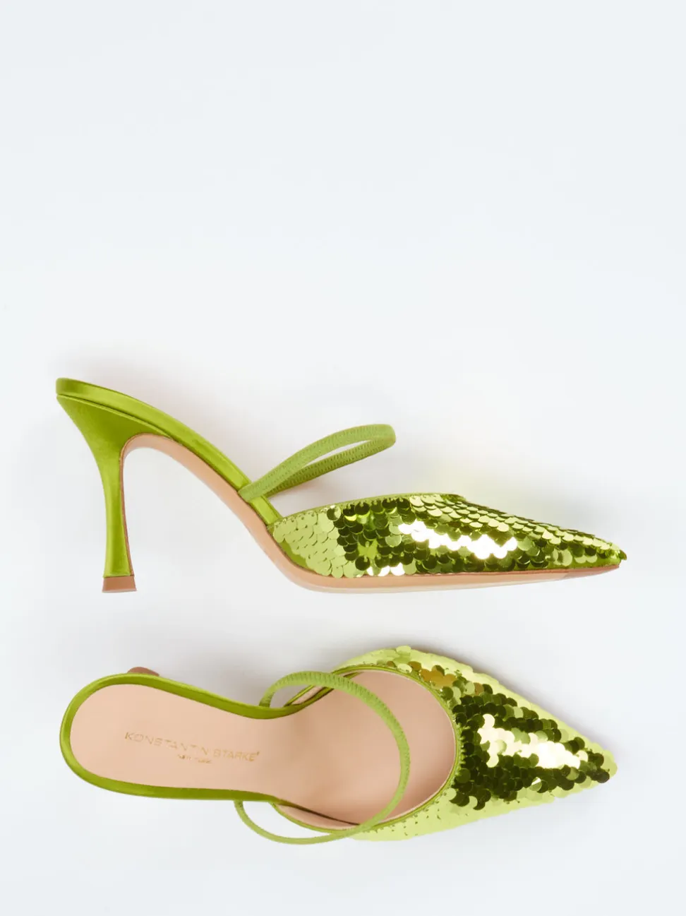 Konstantin Starke – Mules aus Metallic-Satin Limettengrün